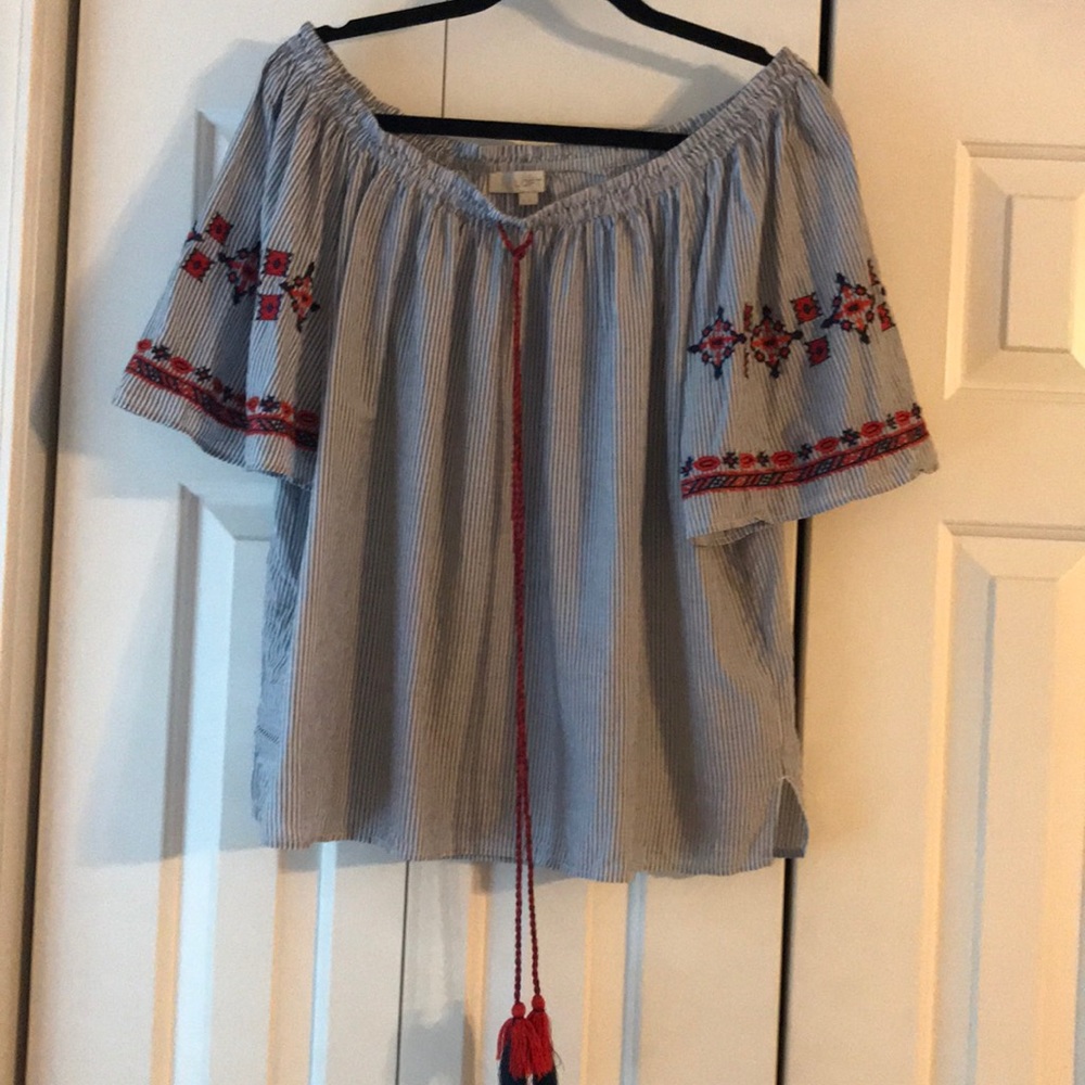 Off Shoulder Striped Blouse